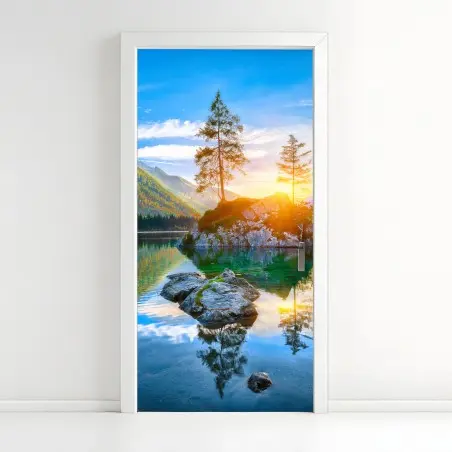 Pegatina para puerta puesta de sol otoñal en Hintersee, Alpes de Baviera – Pixers®