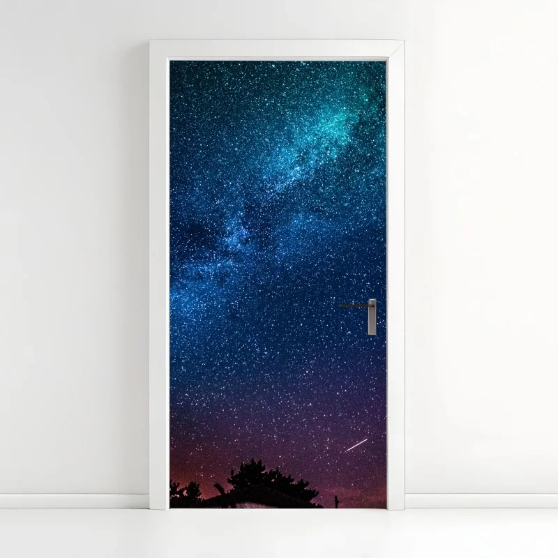 Pegatina para puerta cielo estrellado y vía láctea en tonos azules
