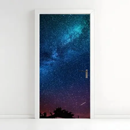 Pegatina para puerta cielo estrellado y vía láctea en tonos azules – Pixers®
