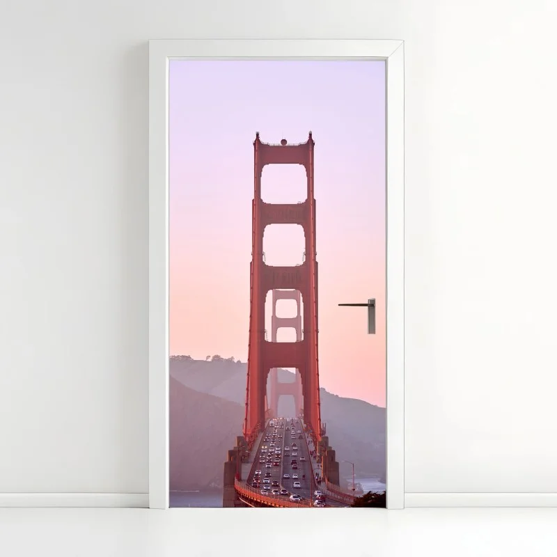 Pegatina para puerta impresionante puente Golden Gate al atardecer