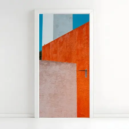 Pegatina para puerta composición geométrica en tonos cálidos – Pixers®
