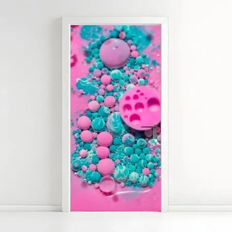 Pegatina para puerta marmolado rosa y turquesa con efecto burbuja – Pixers®