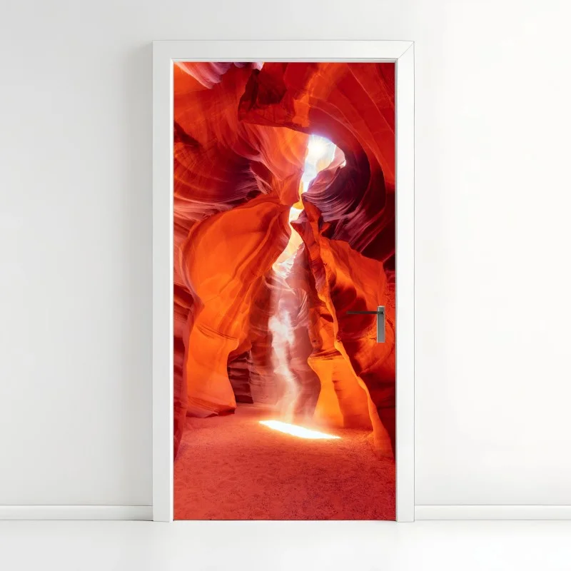 Pegatina para puerta rayo de luz en cañón de roca roja