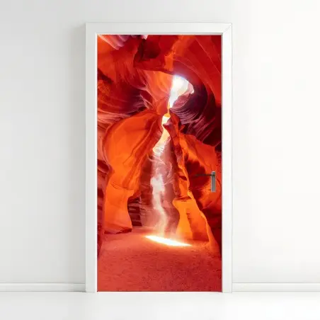 Pegatina para puerta rayo de luz en cañón de roca roja – Pixers®