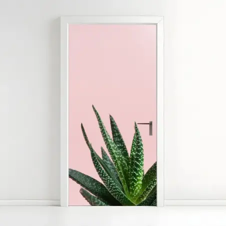 Pegatina para puerta aloe minimalista sobre fondo rosa – Pixers®