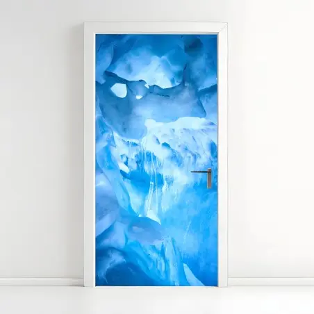 Pegatina para puerta cueva de hielo azul iluminada – Pixers®