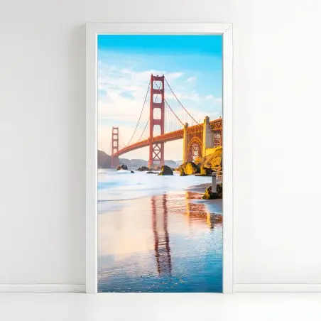 Pegatina para puerta panorámica dorada del Golden Gate desde Baker Beach – Pixers®
