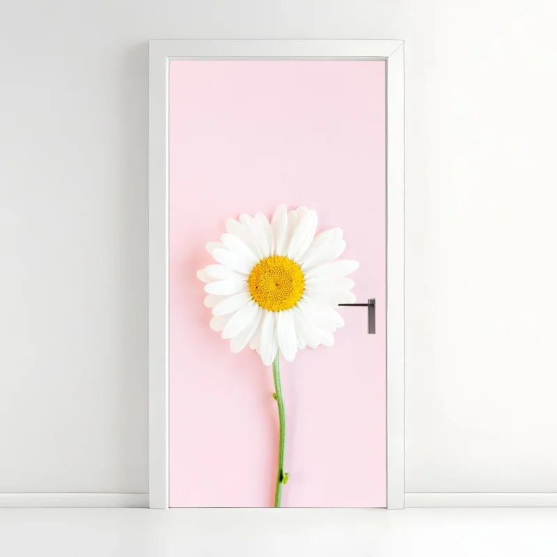 Pegatina para puerta margarita sobre fondo rosa minimalista