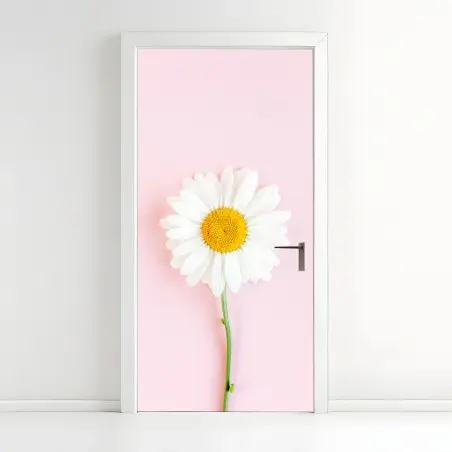 Pegatina para puerta margarita sobre fondo rosa minimalista – Pixers®