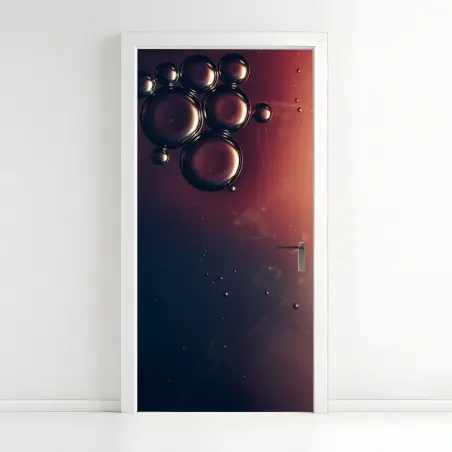 Pegatina para puerta composición de burbujas abstractas en tonos cálidos – Pixers®