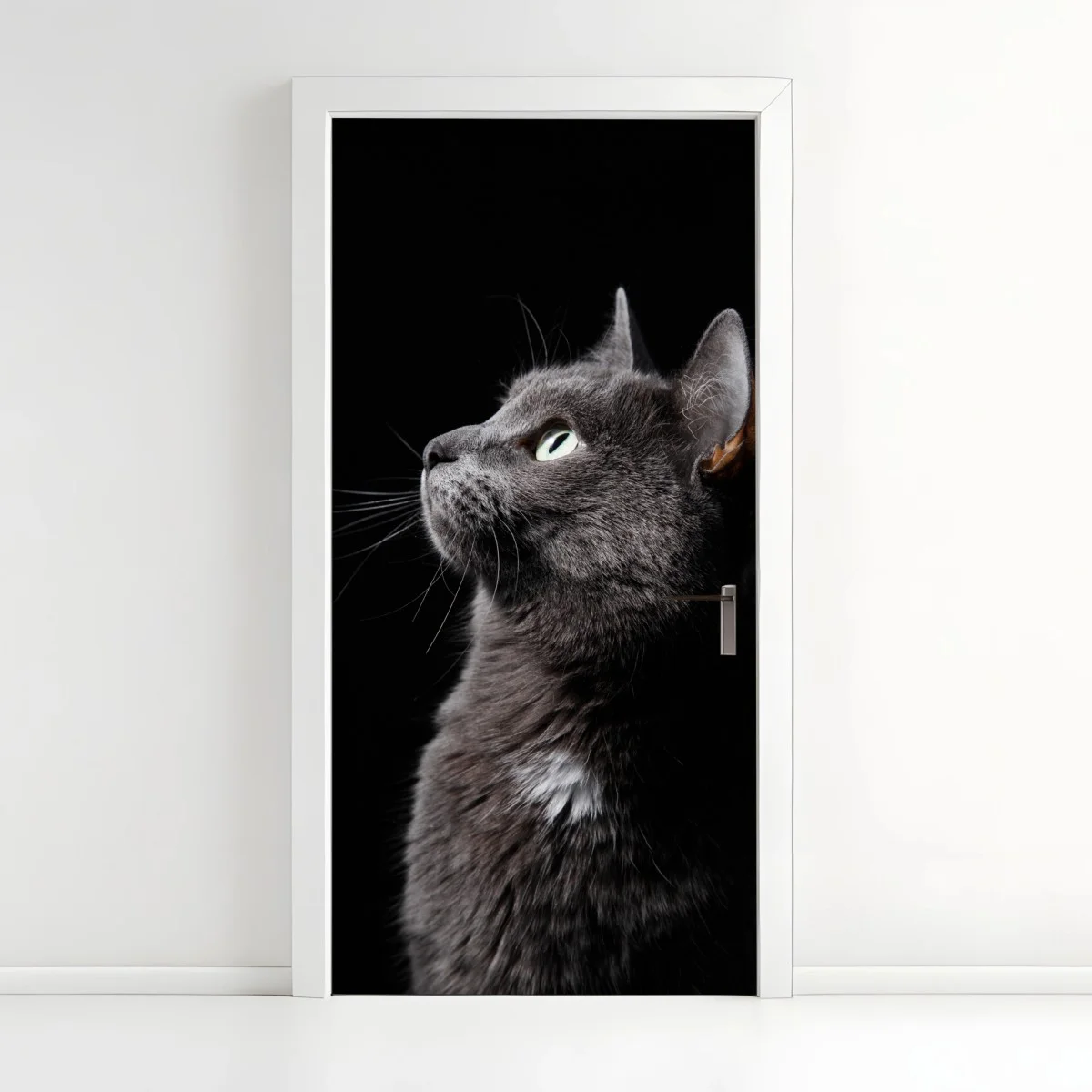 Pegatina para puerta perfil elegante de gato gris mirando la luz – Pixers® Pegatina para puerta perfil elegante de gato gris mirando la luz – Pixers®