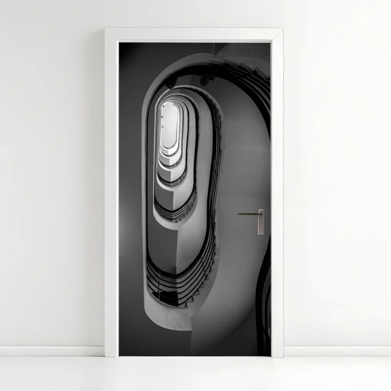 Pegatina para puerta perspectiva geométrica de escalera en espiral