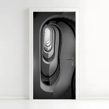 Pegatina para puerta perspectiva geométrica de escalera en espiral – Pixers®
