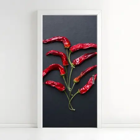 Pegatina para puerta árbol de chiles rojos sobre fondo negro – Pixers®