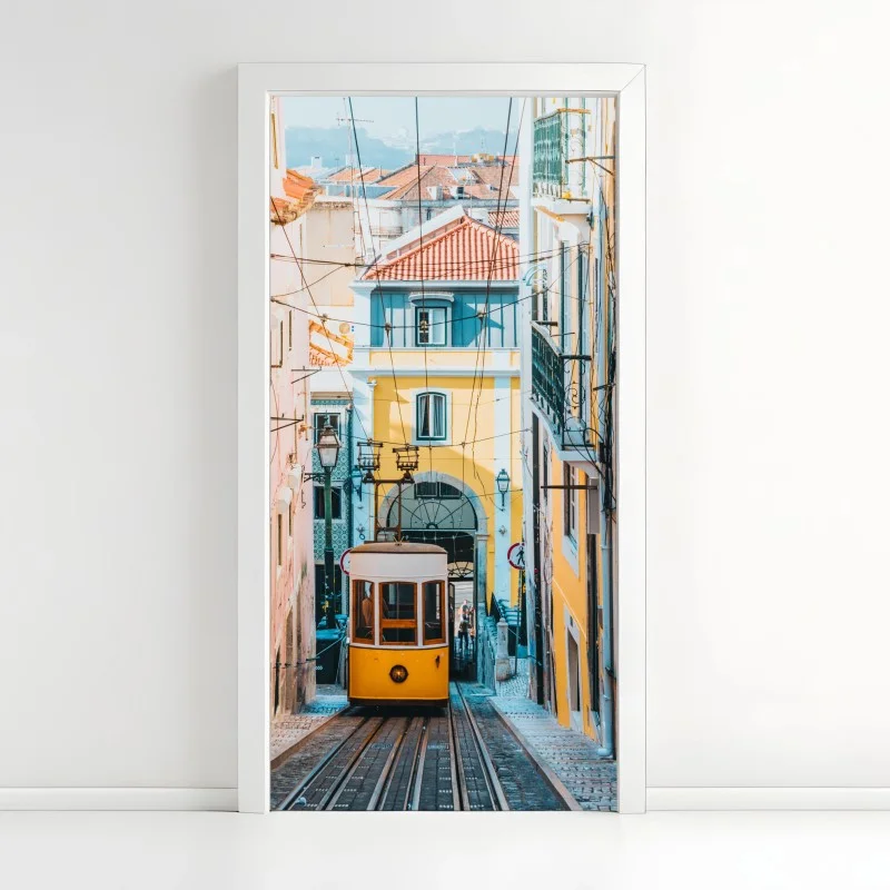 Pegatina para puerta tranvía amarillo en Lisboa