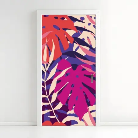 Pegatina para puerta hojas tropicales retro en tonos pastel – Pixers®