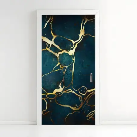 Pegatina para puerta elegancia marina con vetas doradas – Pixers®