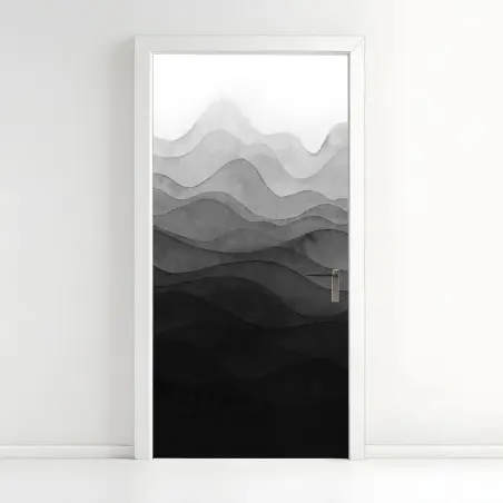 Pegatina para puerta paisaje montañoso en capas de tinta negra – Pixers®