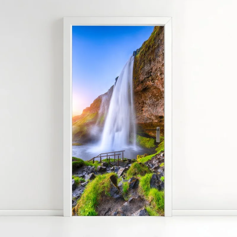 Pegatina para puerta puesta de sol en Seljalandsfoss