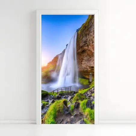 Pegatina para puerta puesta de sol en Seljalandsfoss – Pixers®