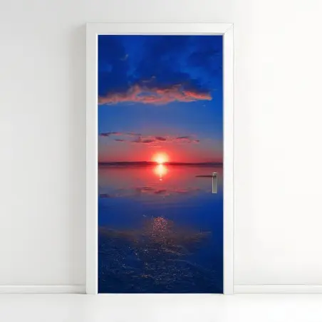 Pegatina para puerta puesta de sol sobre lago sereno – Pixers®