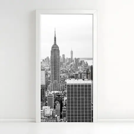 Pegatina para puerta vista icónica de Nueva York en blanco y negro – Pixers®
