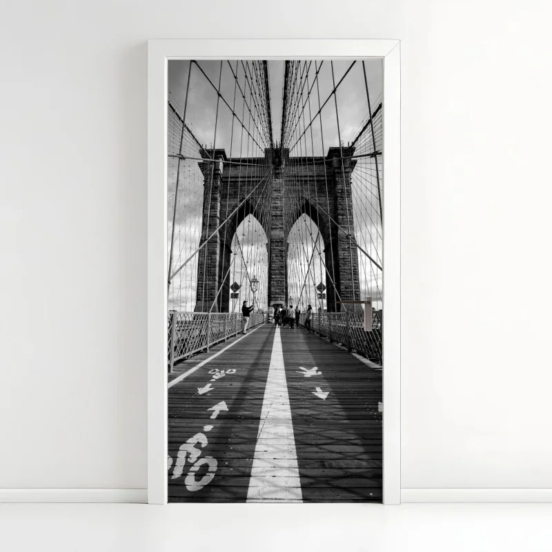 Pegatina para puerta perspectiva arquitectónica del puente de Brooklyn