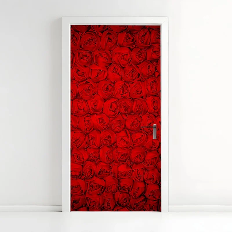 Pegatina para puerta pared de rosas rojas en patrón repetitivo