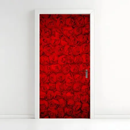 Pegatina para puerta pared de rosas rojas en patrón repetitivo – Pixers®