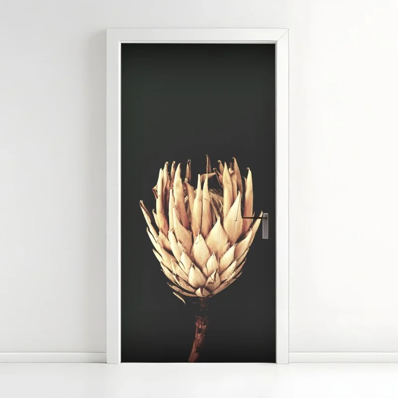 Pegatina para puerta protea seca sobre fondo oscuro y minimalista