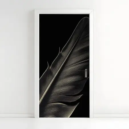 Pegatina para puerta pluma en blanco y negro: detalle minimalista – Pixers®