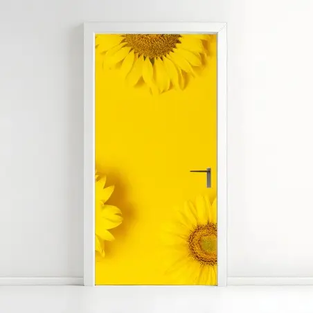 Pegatina para puerta girasoles sobre fondo amarillo vibrante – Pixers®