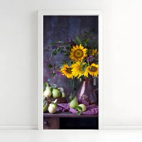 Pegatina para puerta bodegón otoñal con girasoles y peras – Pixers®