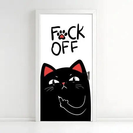 Pegatina para puerta gato negro irreverente con actitud – Pixers®
