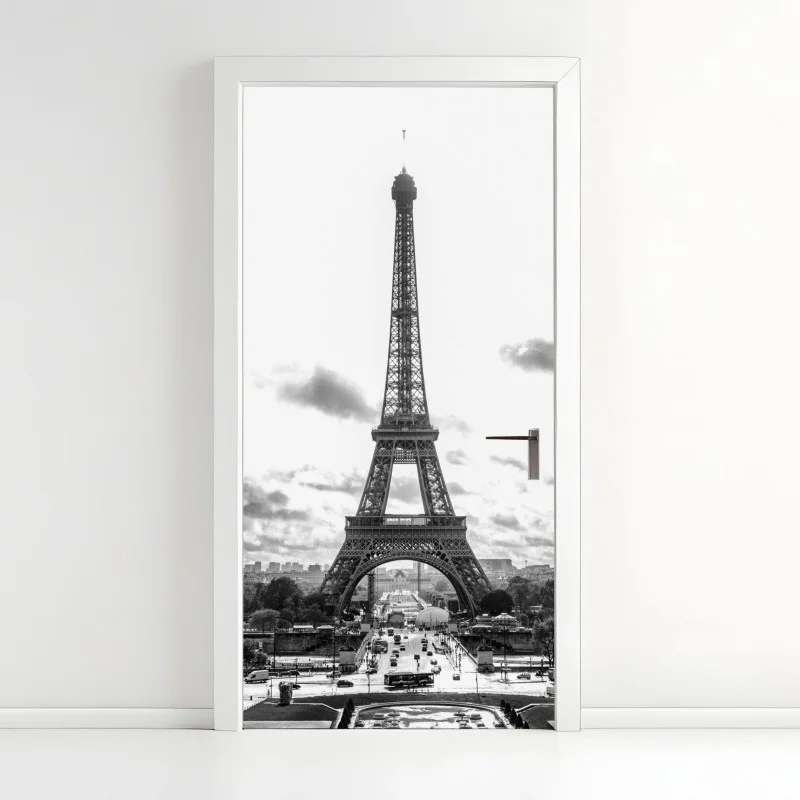 Pegatina para puerta Torre Eiffel en blanco y negro