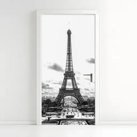 Pegatina para puerta Torre Eiffel en blanco y negro – Pixers®