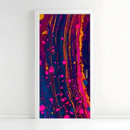 Pegatina para puerta marmolado psicodélico en rosa y azul eléctrico – Pixers®