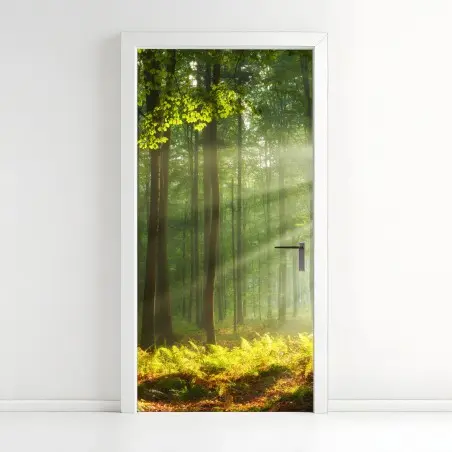 Pegatina para puerta amanecer otoñal en bosque antiguo – Pixers®