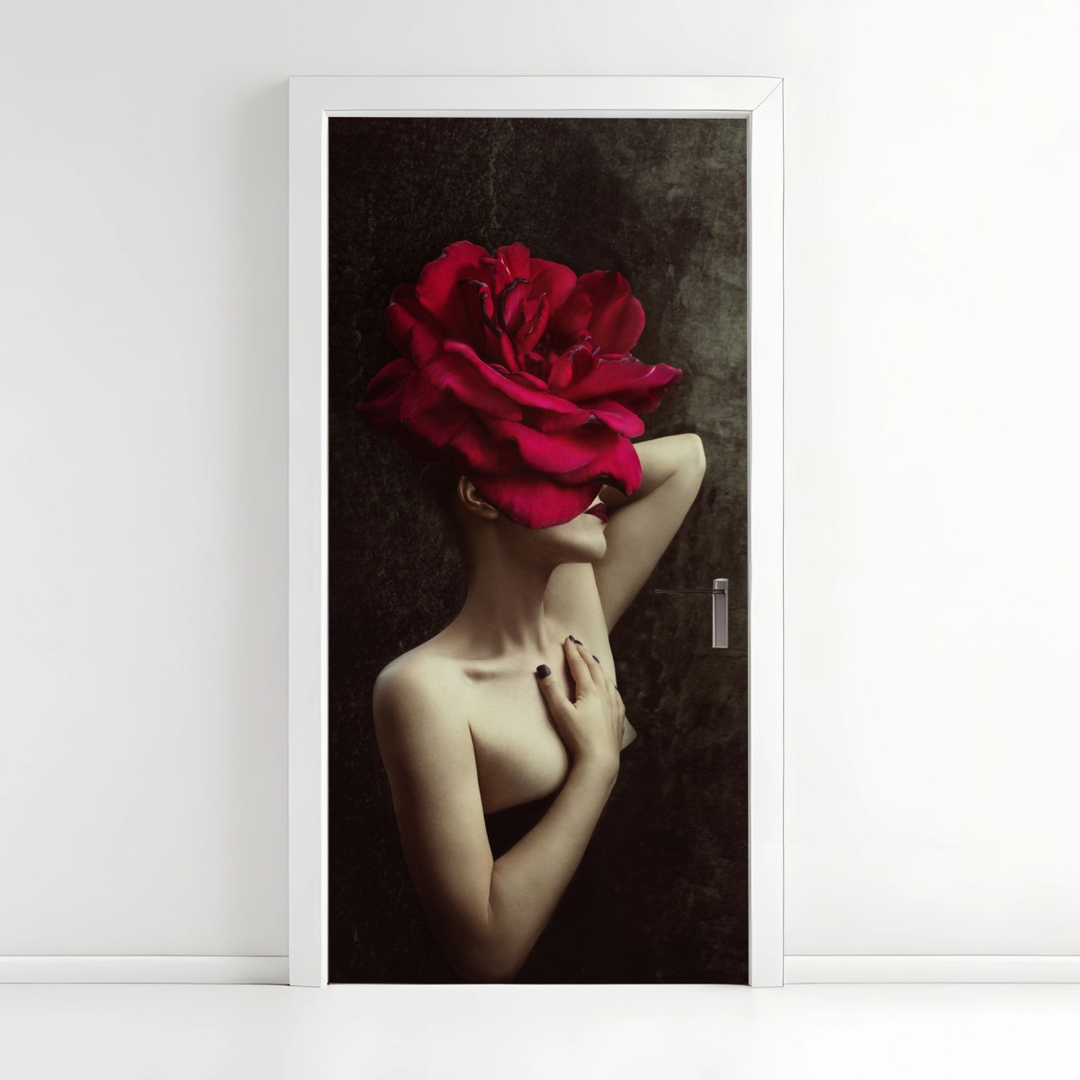 Pegatina para puerta mujer con rosa roja gigante – Pixers®