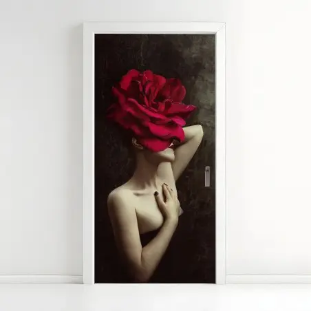 Pegatina para puerta mujer con rosa roja gigante – Pixers®