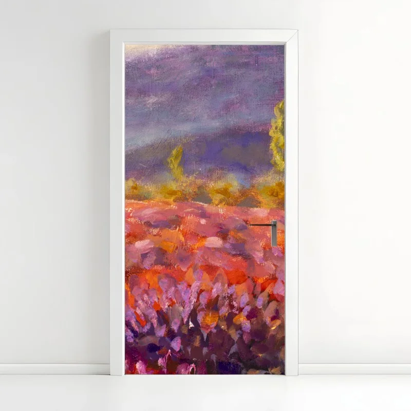 Pegatina para puerta paisaje de lavanda en Provenza