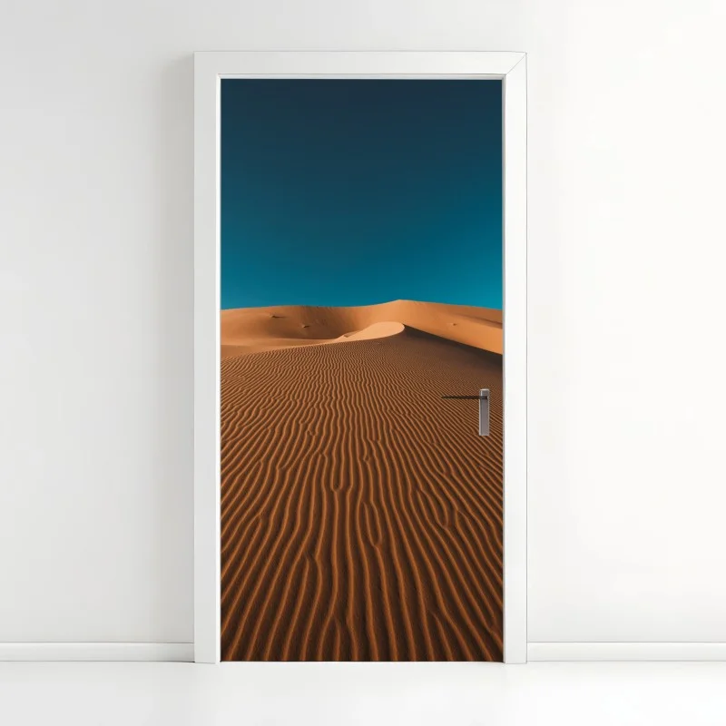 Pegatina para puerta dunas doradas bajo cielo azul profundo