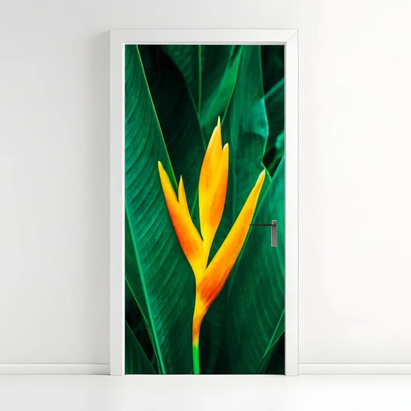 Pegatina para puerta flor tropical en vibrante contraste