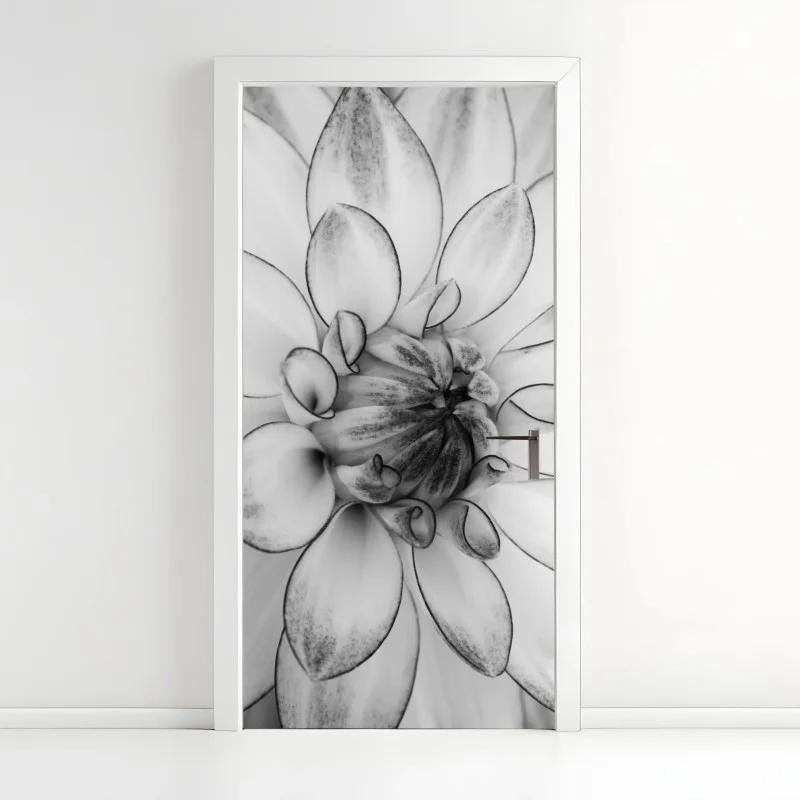 Pegatina para puerta detalle floral en blanco y negro