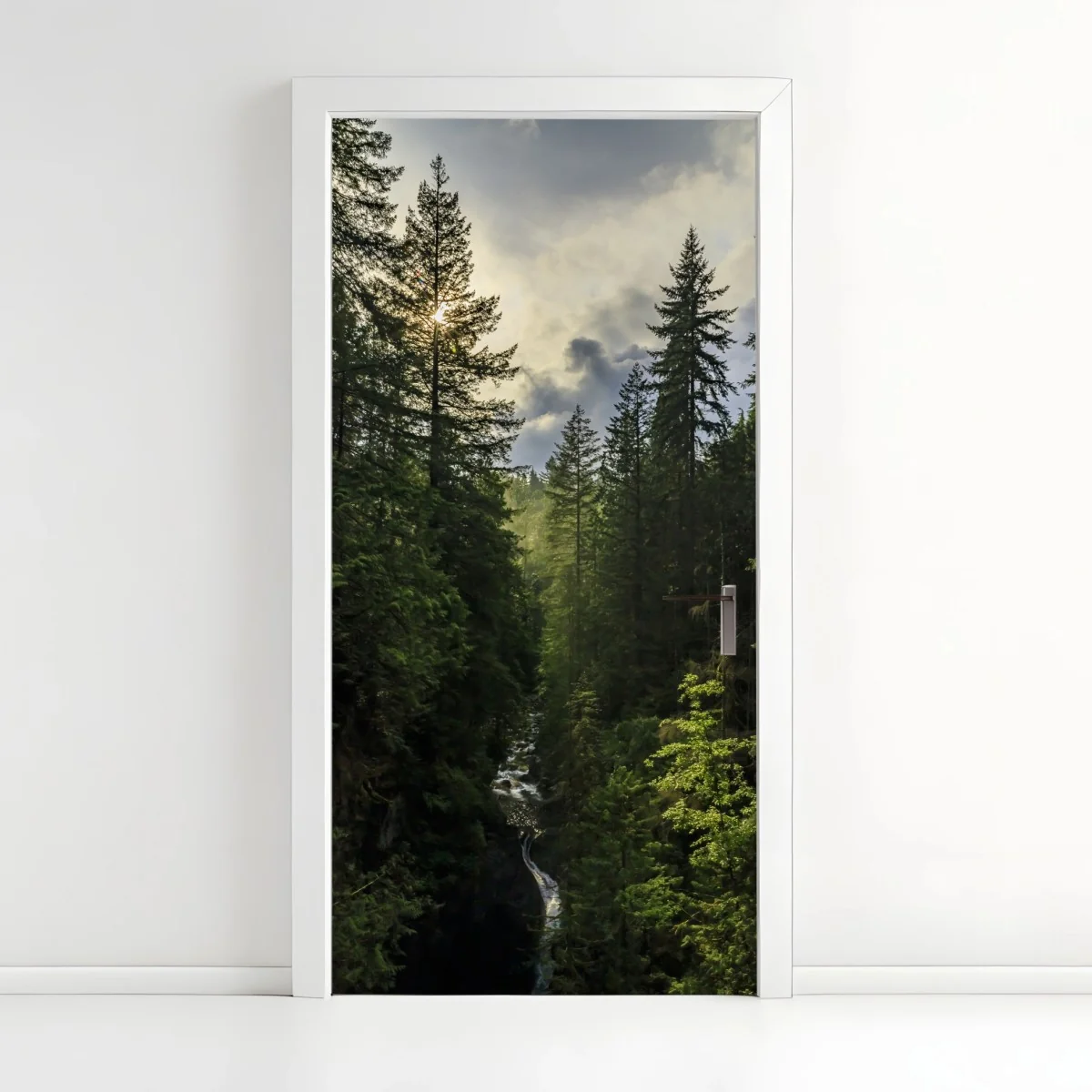 Pegatina para puerta panorámica de bosque y cascada al amanecer – Pixers® Pegatina para puerta panorámica de bosque y cascada al amanecer – Pixers®