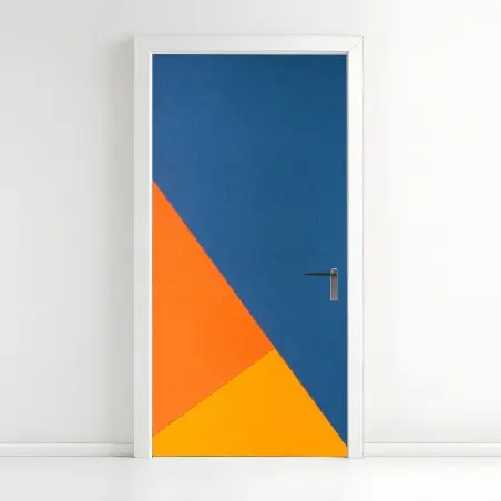 Pegatina para puerta composición geométrica en azul y naranja – Pixers®
