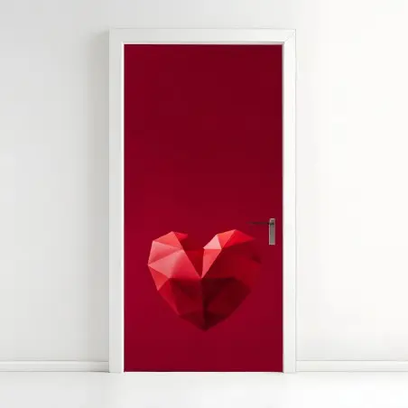 Pegatina para puerta corazón geométrico en relieve sobre fondo rojo – Pixers®