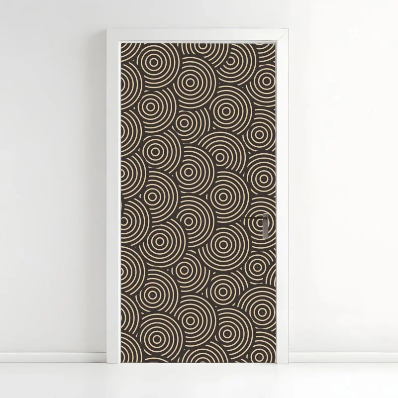 Pegatina para puerta patrón de círculos concéntricos en tonos beige y negro