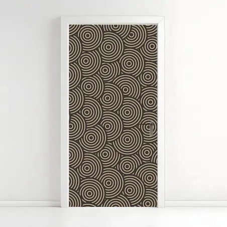 Pegatina para puerta patrón de círculos concéntricos en tonos beige y negro – Pixers®