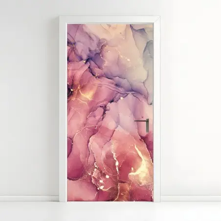 Pegatina para puerta mármol fluido en tinta alcohol rosa y dorado – Pixers®